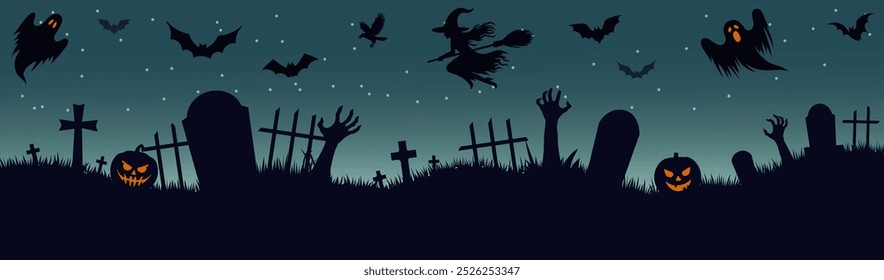 Halloween night on cemetery illustration