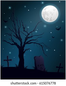Halloween night on graveyard vector illustration.
