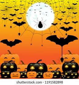 Halloween night, on the moon background, illustration.