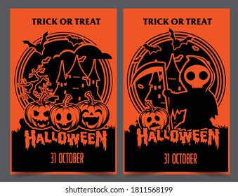 Halloween night party background with full Moon, Halloween banners with pumpkins
