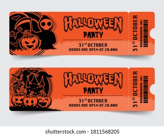 Halloween night party background with full Moon, Halloween tickets with pumpkins