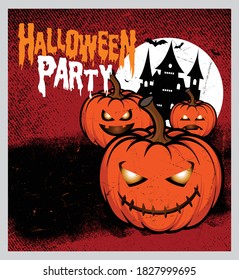 Halloween night party background with full Moon, Halloween banners with pumpkins
