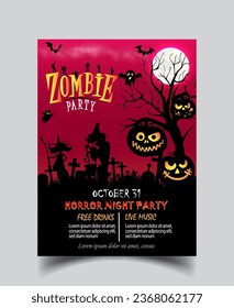 Halloween night party background with ghost and full moon. Flyer or invitation template for Halloween party. Vector illustration, Optional Flyer, Poster, Events, Advertising, Announcement Graphic