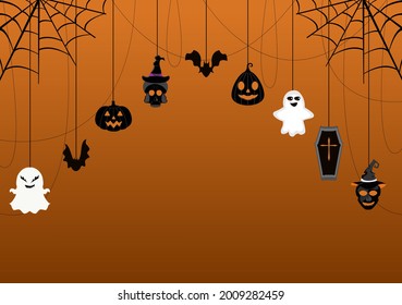 Halloween Night Party Background Landing Page Illustration With Witch, Haunted House, Pumpkins, Bats and Full Moon For Add Your Design Style