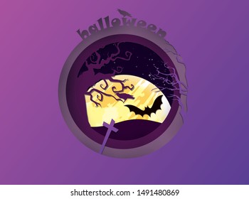 Halloween Night party background, Paper cut style