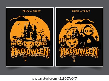 Halloween night party background with pumpkins, full Moon, Halloween banner vectot 