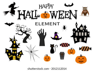 Halloween Night Party Background Silhouette Landing Page Illustration With Witch, Haunted House, Pumpkins, Bats and Other. For Add Your Design Style
