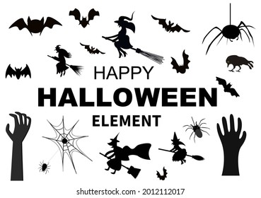Halloween Night Party Background Silhouette Landing Page Illustration With Witch, Haunted House, Pumpkins, Bats and Other. For Add Your Design Style