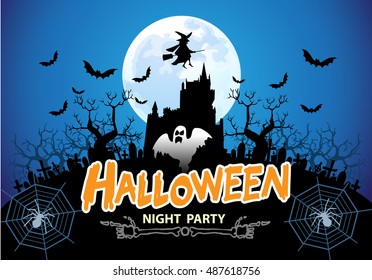Halloween night party blue holiday festival design vector illustration.