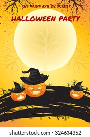 Halloween night party bright color poster eat drink and be scary illustration in vector