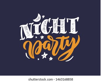 Halloween night party calligraphy. October holiday celebration handwritten lettering. Halloween festive decoration, sticker. 