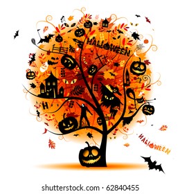 Halloween night party, concept tree for your design