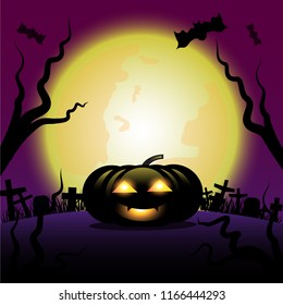 Halloween and night Party concept,Pumpkin head glowing scary,Jack O' Lantern on background,copy space