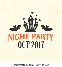 Halloween Night Party Emblem Template, Logo Badge. Design Elements for Posters,  Invitations, Stickers, Gift Cards, T-shirt prints. Vector illustration