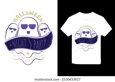 Halloween night party ghost Halloween t-shirt design, Halloween ghost illustration.