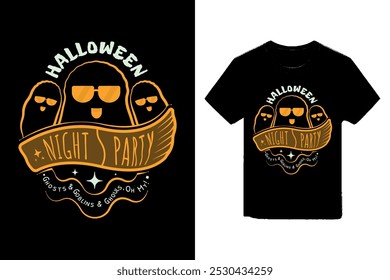 Halloween night party ghost Halloween t-shirt design, Halloween cute ghost illustration.