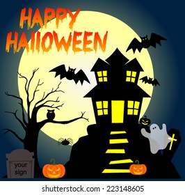 HALLOWEEN NIGHT PARTY WITH HORROR BACKGROUND ILLUSTRATION
