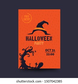 halloween night party invitation card poster flyer, scary witch hat design vector