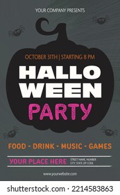 Halloween Night Party invitation with creepy pumpkin. Vector illustration