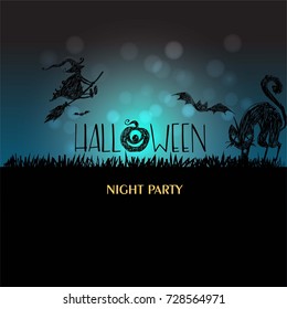 Halloween night party invitation with scary pumpkins, evil, horror, vector