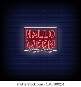 Halloween Night Party Neon Signs Style Text Vector
