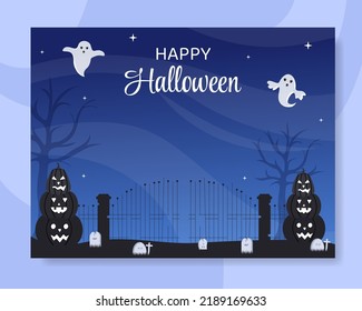 Halloween Night Party Photocall Template Hand Drawn Cartoon Flat Illustration