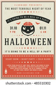 Halloween Night Party Poster Design Template. Typography flyer invitation vector illustration.