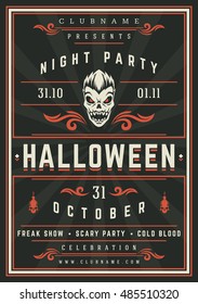 Halloween Night Party Poster Design Template. Typography flyer invitation vector illustration.