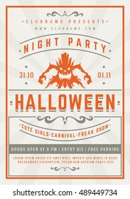 Halloween Night Party Poster Design Template. Typography flyer invitation vector illustration.