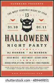 Halloween Night Party Poster Design Template. Typography flyer invitation vector illustration.