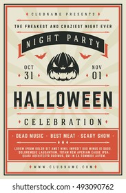 Halloween Night Party Poster Design Template. Typography flyer invitation vector illustration.