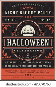 Halloween Night Party Poster Design Template. Typography flyer invitation vector illustration.