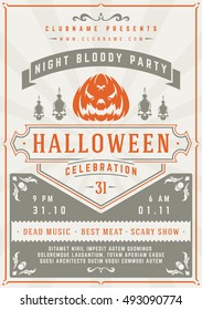 Halloween Night Party Poster Design Template. Typography flyer invitation vector illustration.