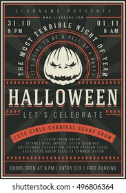 Halloween Night Party Poster Design Template. Typography flyer invitation vector illustration.