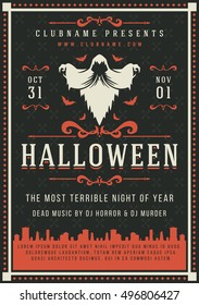 Halloween Night Party Poster Design Template. Typography flyer invitation vector illustration.