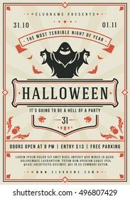 Halloween Night Party Poster Design Template. Typography flyer invitation vector illustration.