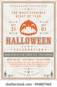 Halloween Night Party Poster Design Template. Typography flyer invitation vector illustration.