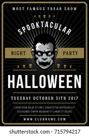 Halloween Night Party Poster Design Template. Typography Flyer Invitation. Vector Illustration.