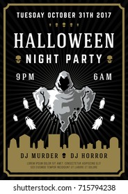 Halloween Night Party Poster Design Template. Typography Flyer Invitation. Vector Illustration.
