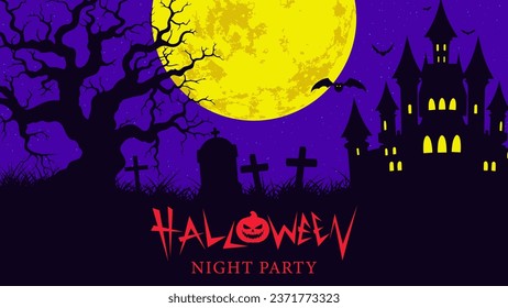 Halloween night party. Poster, flyer design. Vector illustration