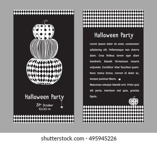 Halloween night party with pumpkins design background for invitation card poster flyer. The front and back side of the invitation Halloween. Black and white vector illustration for halloween party.