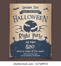 Halloween night party retro poster vector illustration