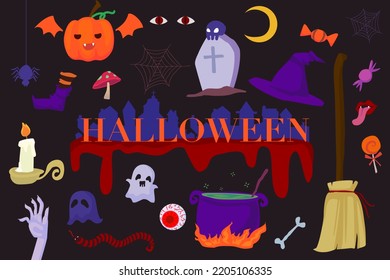 Halloween night party set in colorful for kid
