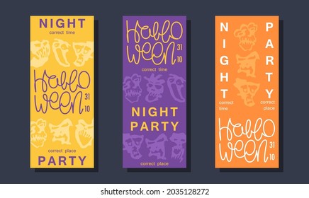 Halloween night party. Template for your holiday event flyers. Abstract minimalistic graphics in Matisse style. Trendy aesthetic vector template