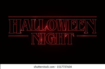 Halloween Night party text design, Halloween word with Red glow text on black background. 80's style, eighties design. Vector illustration