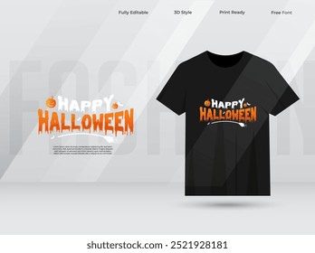 Halloween night party t-shirt design template. Happy Halloween typography t-shirt design vector.  Print ready Halloween fashion t-shirt design with pumpkins, bats, spider web, and a tree. 