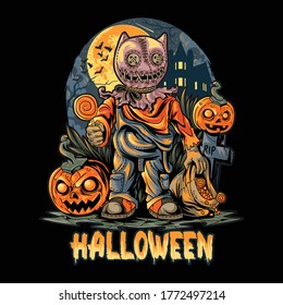 HALLOWEEN NIGHT AND PUMPKINS ARTWORK VECTOR