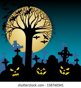 Halloween night with pumpkins - background 