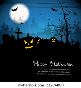 Halloween night with pumpkins - background with place for text