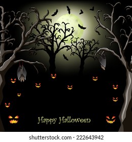 Halloween night with pumpkins - background with place for text 